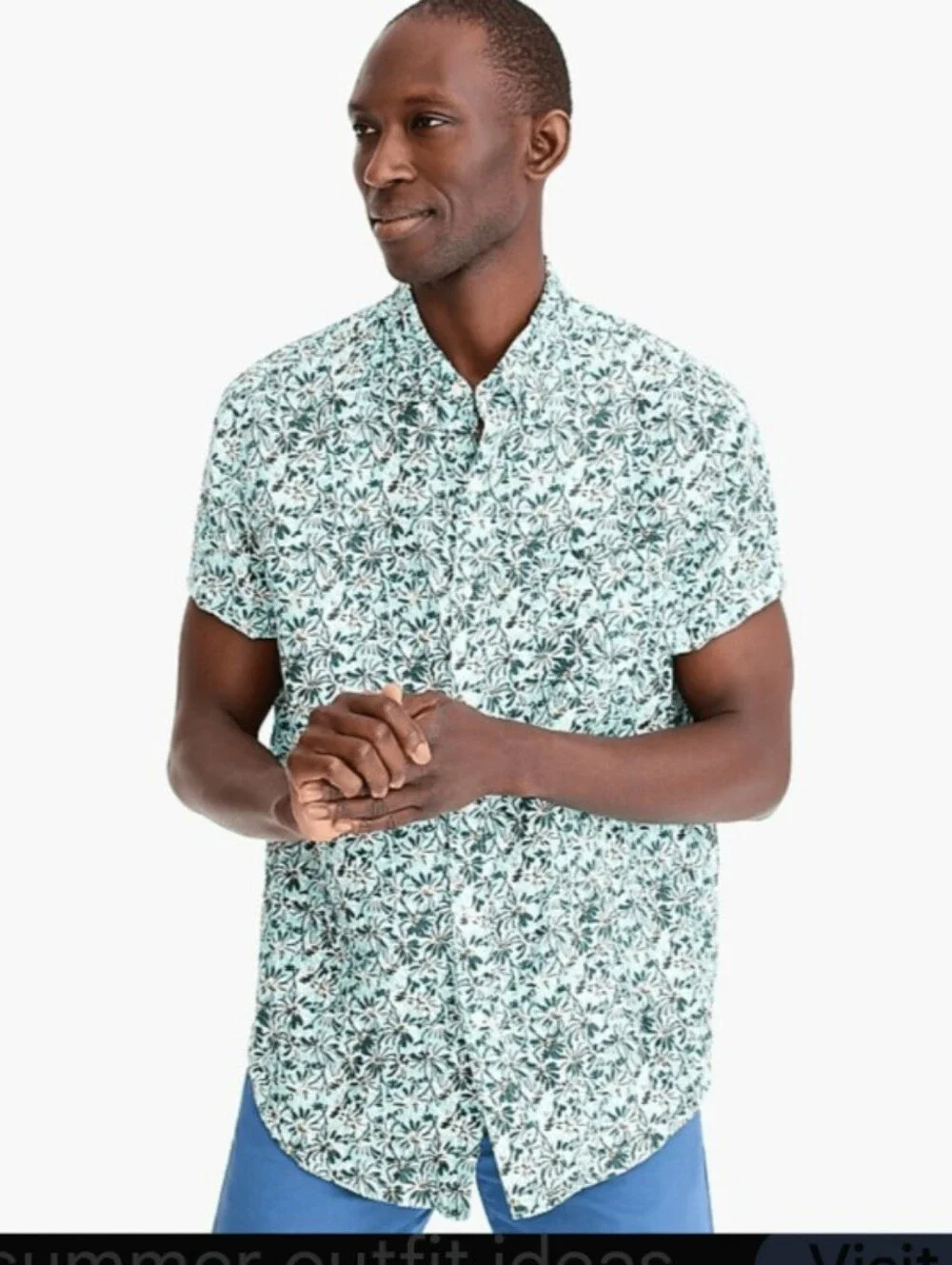J. Crew Linen Short Sleeve Button Down Aqua Floral
